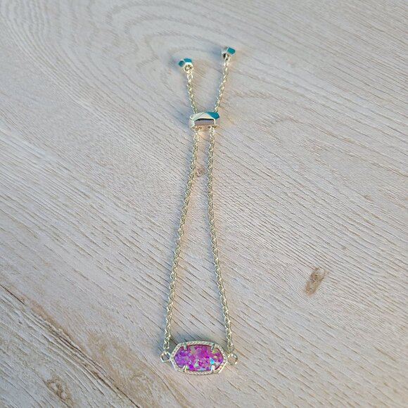 Kendra Scott Gold Elaina Adjustable Bracelet In Fuchsia Kyocera Opal - Picture 1 of 2